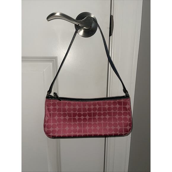 Kate Spade Y2K Pia Dot Noel Signature Back Canvas/Leather Baguette Handbag Pink - Picture 1 of 7